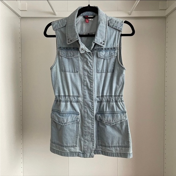 H&M Utility Denim Vest 4 NWOT - Picture 2 of 7